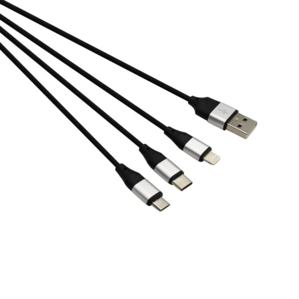 GIZZU 3in1 USB to Micro USB/Type-C/Lightning 1.2m Cable - Black (Grimworx-1)