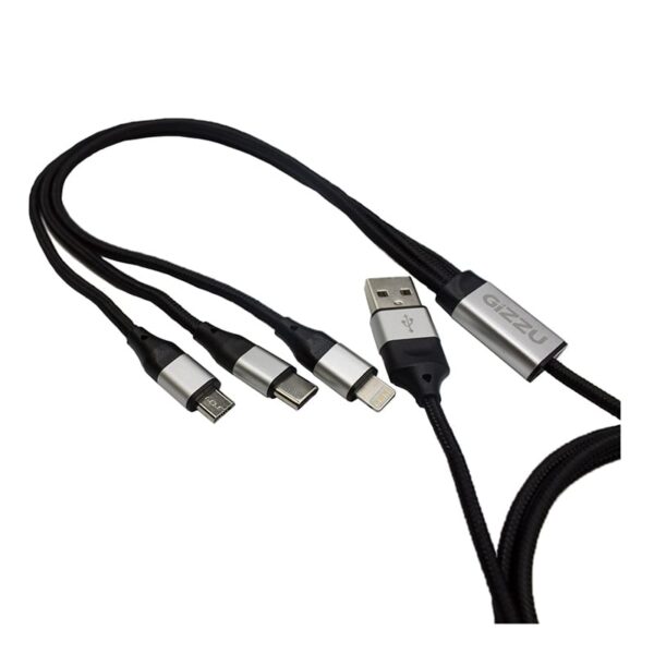 GIZZU 3in1 USB to Micro USB/Type-C/Lightning 1.2m Cable - Black (Grimworx-1) - Image 2