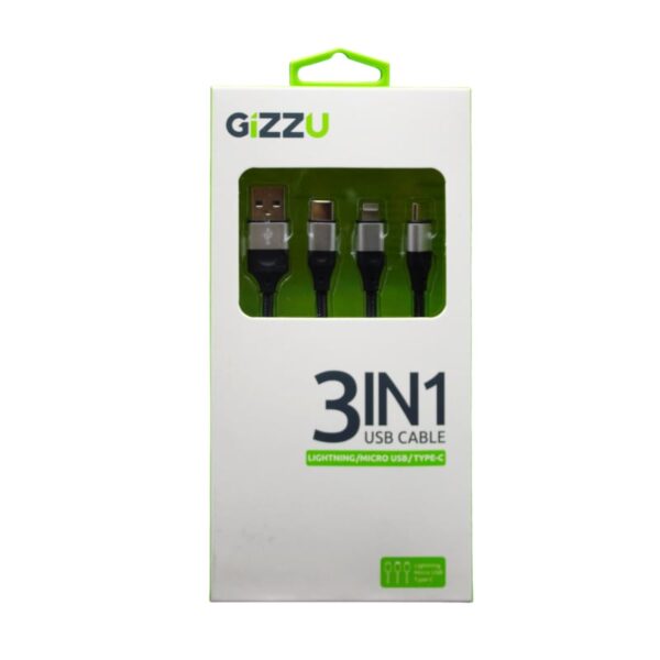 GIZZU 3in1 USB to Micro USB/Type-C/Lightning 1.2m Cable - Black (Grimworx-1) - Image 3
