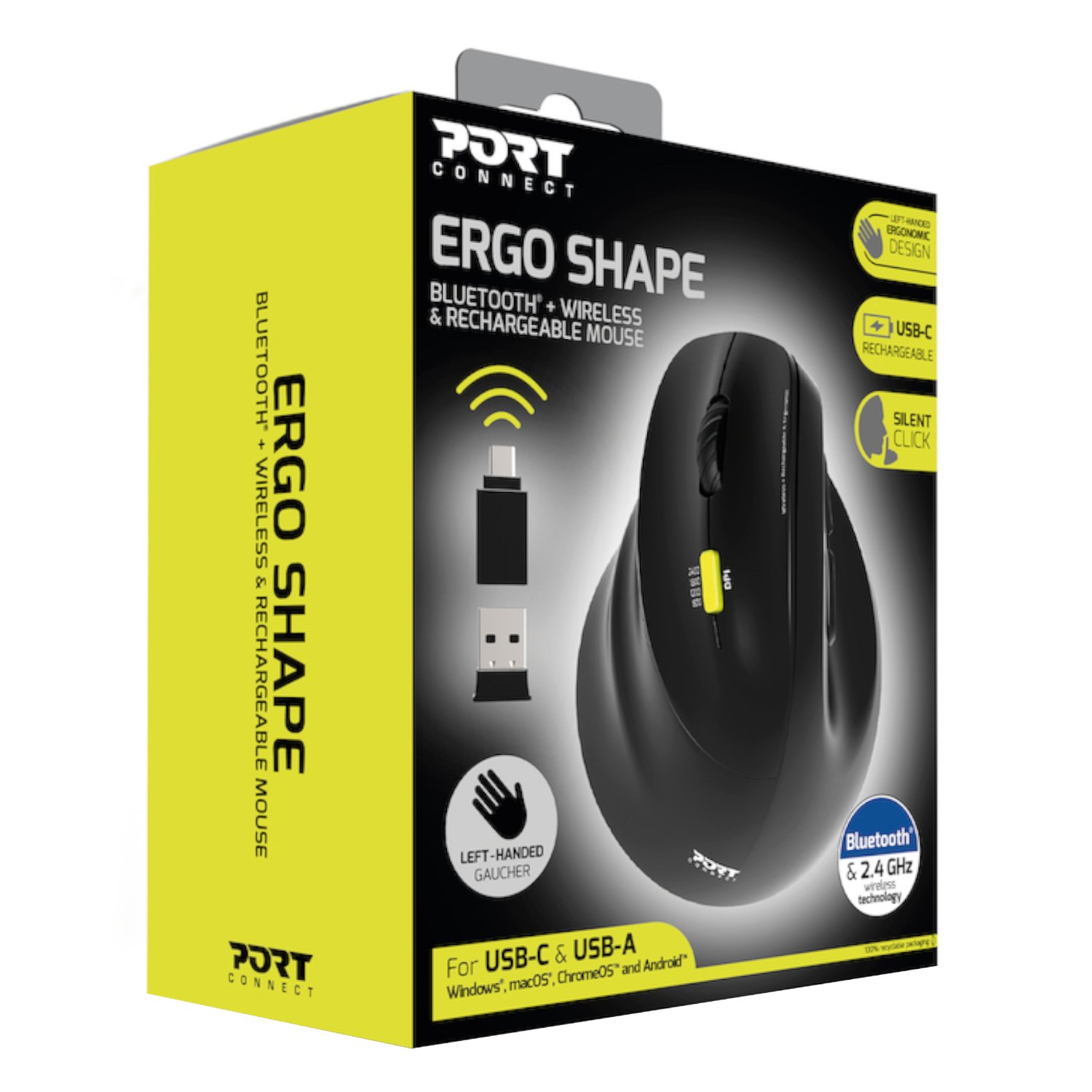 Port Connect Ergo Shape Rechargeable Wireless Mouse - Image 7