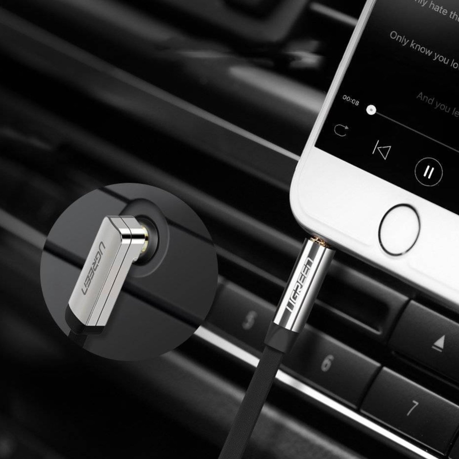 UGreen AV119 Right-angled 3.5mm Flat Aux Cable 1.5m - Black/Silver - Image 4