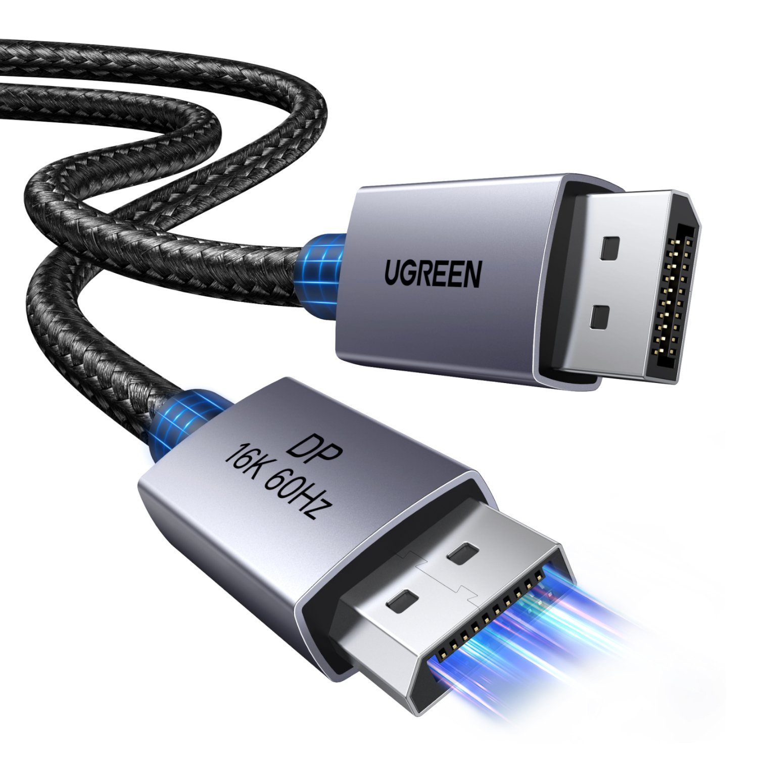 UGREEN DP131 DisplayPort 2.1 Braided Cable 1M ( 80Gbps | 16K | 60Hz ) - Black/Grey - Image 2