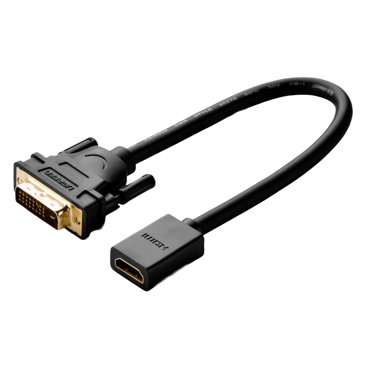 UGREEN DVI to HDMI Cable Adapter 15cm | Male to Female | 1080p Full HD – Black - Image 2