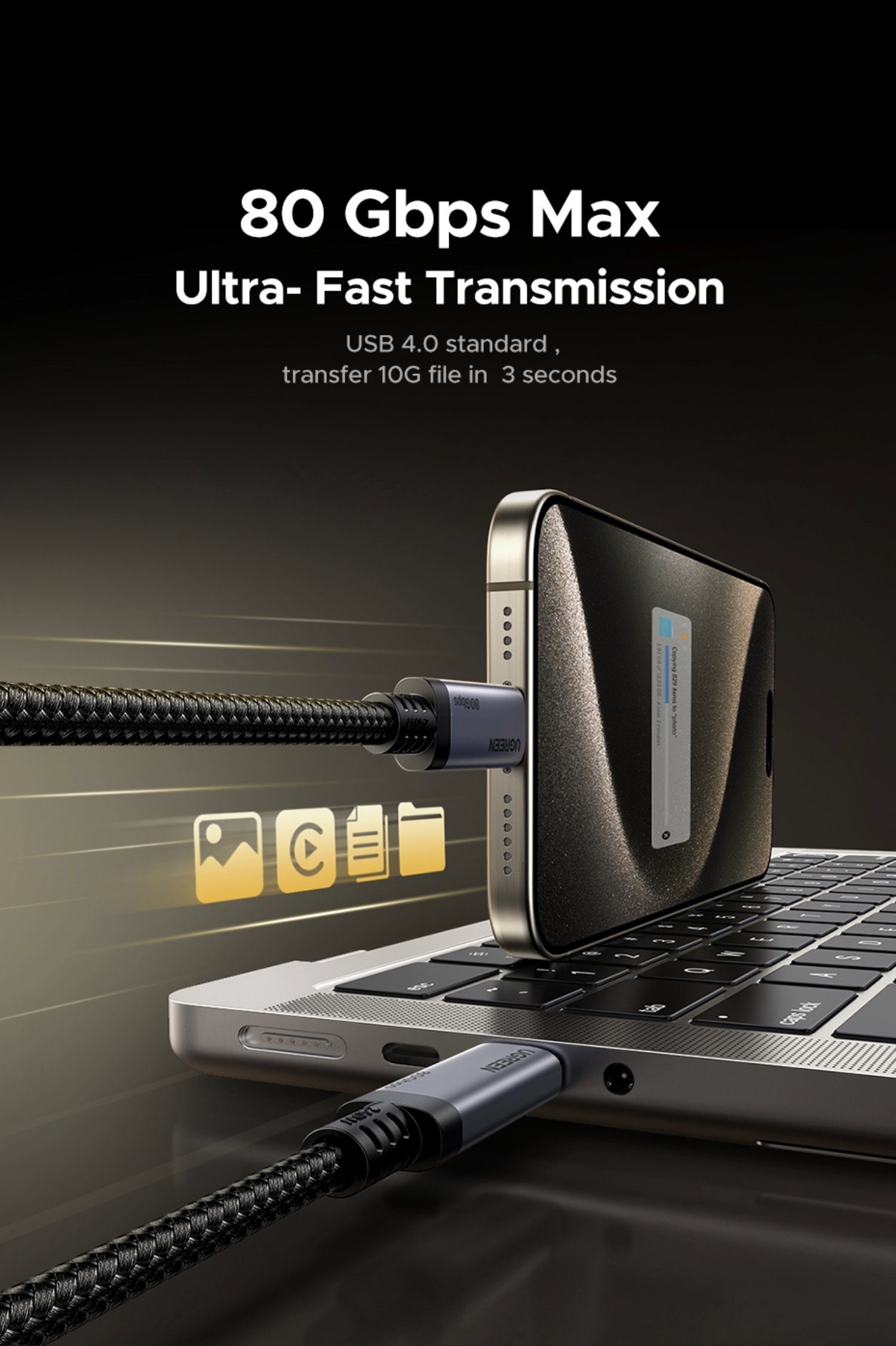 UGREEN USB4 Gen4 240W USB-C to USB-C Cable (Black) - Image 6