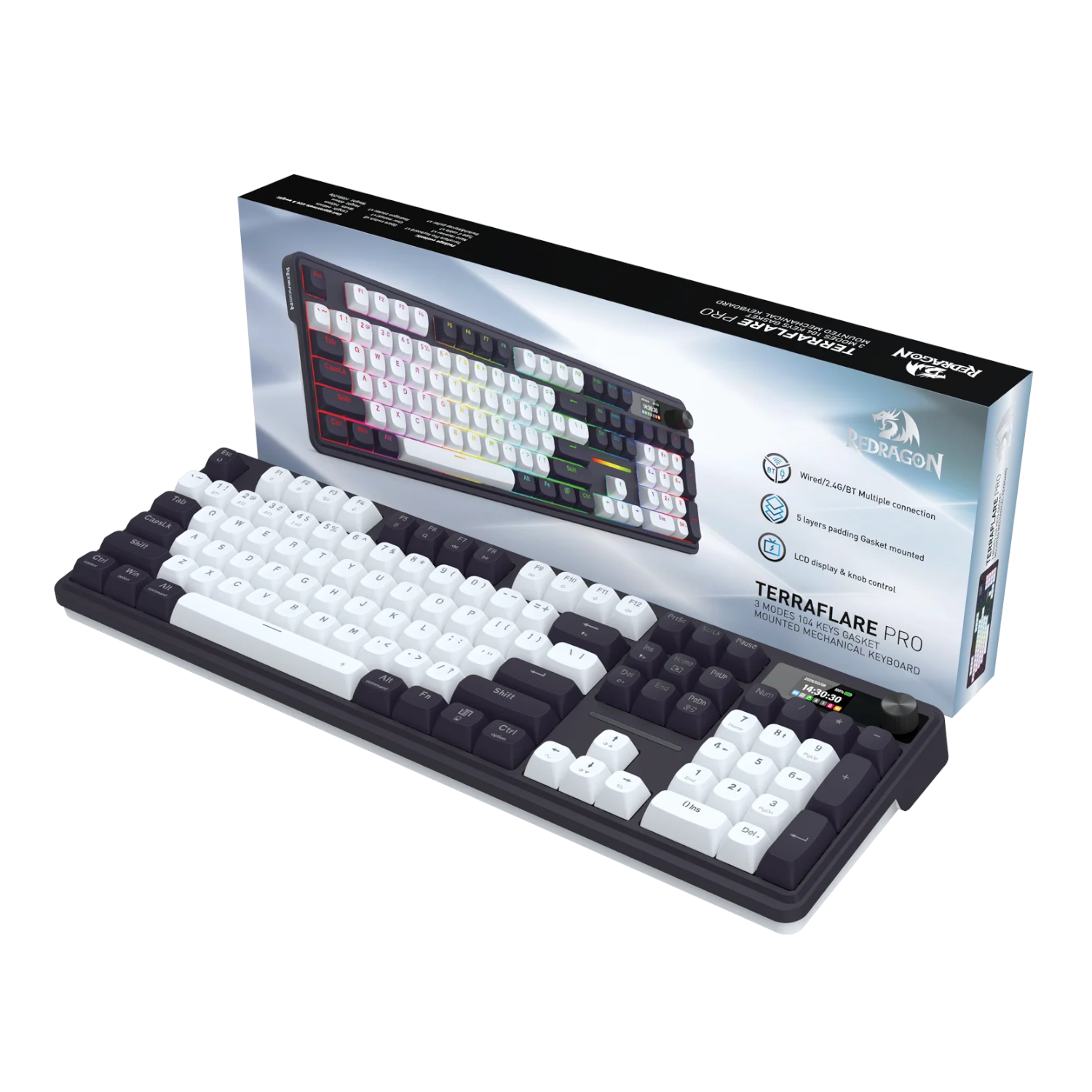 Redragon K762WB-RGB-PRO LCD Full-size Gasket Mechanical Keyboard - Black - Image 5